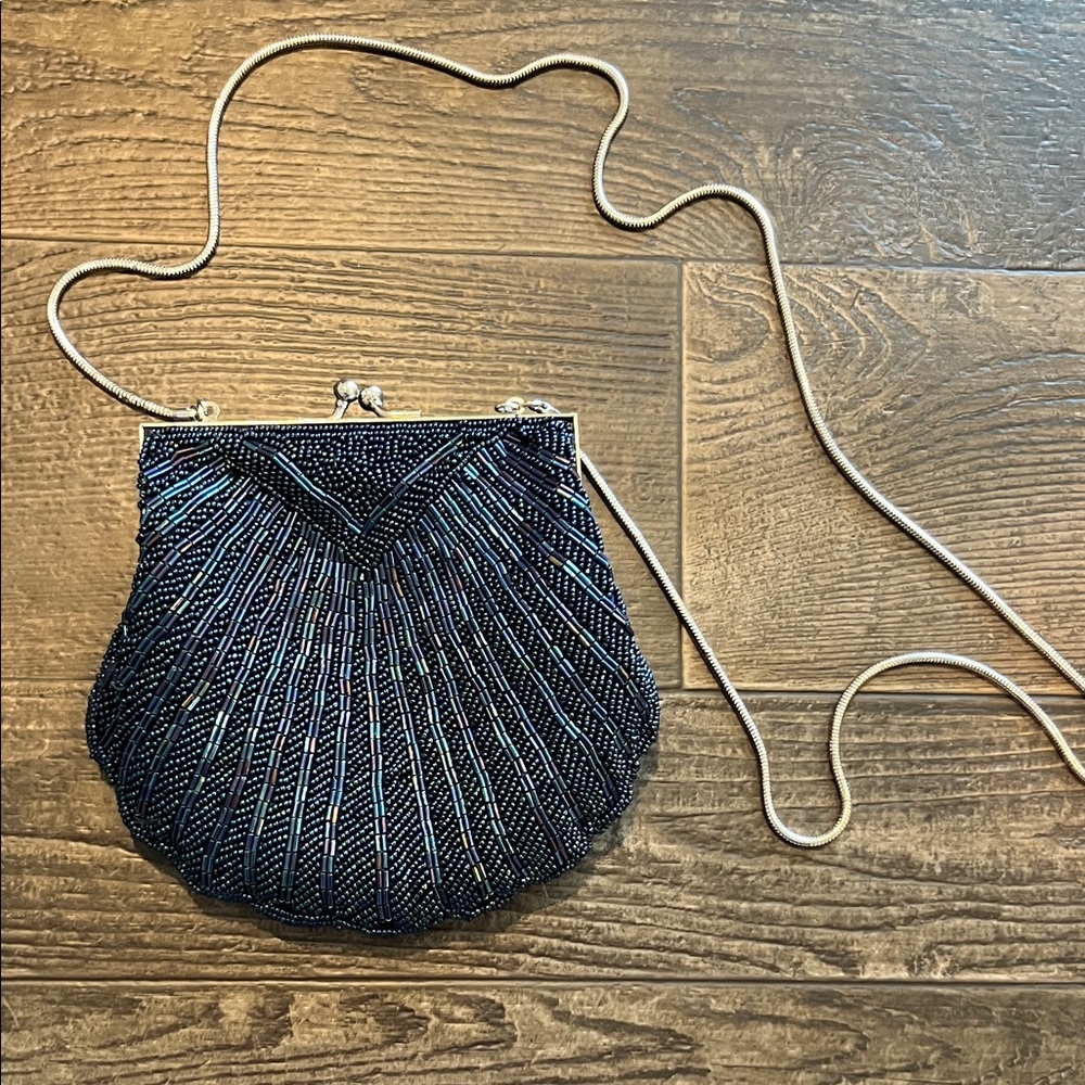 Beaded Navy Evening Crossbody Bag